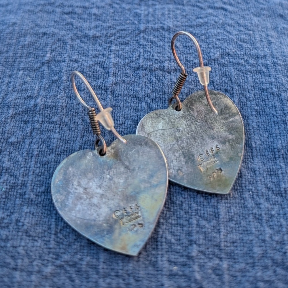 Save the Children Sterling Silver 925 Heart Dangle Earrings Rare EFS Vintage 80s - Picture 2 of 5